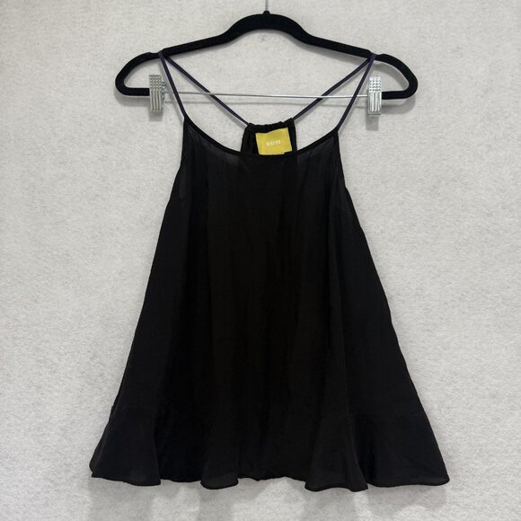 Maeve Silk Tank Top Womens 0 Strappy Sleeveless Flowy Ruffle Back Anthropologie - Picture 1 of 8